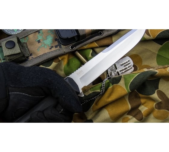Туристический нож Kizlyar Supreme Alpha сталь AUS-8, StoneWash, рукоять из черного кратона 4650065057219