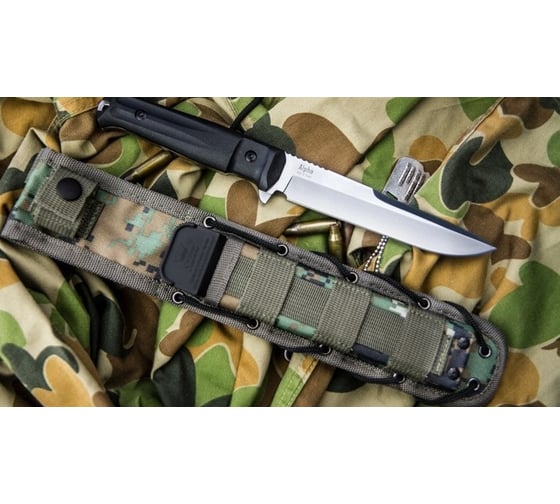 Туристический нож Kizlyar Supreme Alpha сталь AUS-8, StoneWash, рукоять из черного кратона 4650065057219