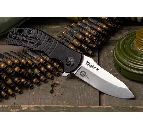 Складной нож Kizlyar Supreme Bloke X cталь N690, StoneWash, рукоять из G10 4650065050685