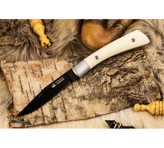 Складной нож Kizlyar Supreme Gent cталь D2, Black Titanium, рукоять из натуральной кости 4610094291701