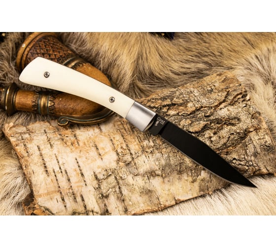 Складной нож Kizlyar Supreme Gent cталь D2, Black Titanium, рукоять из натуральной кости 4610094291701