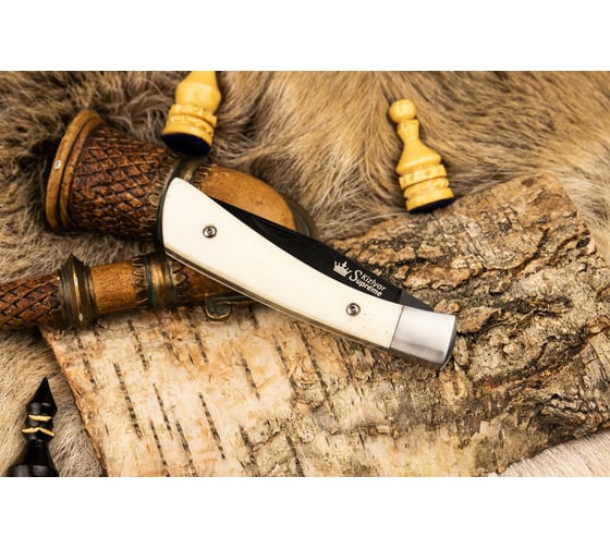 Складной нож Kizlyar Supreme Gent cталь D2, Black Titanium, рукоять из натуральной кости 4610094291701