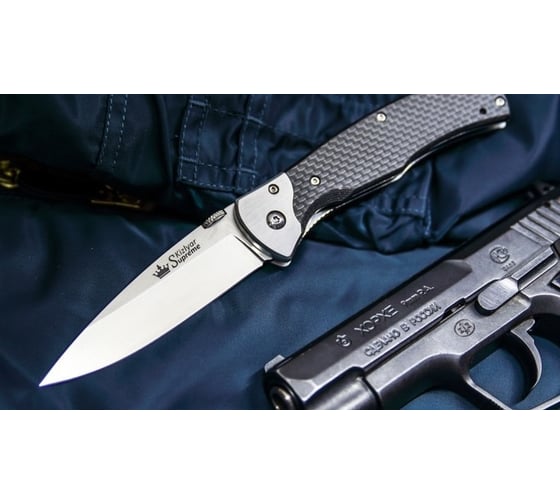 Складной нож Kizlyar Supreme Prime cталь D2, Satin, рукоять из карбона 4650065055772