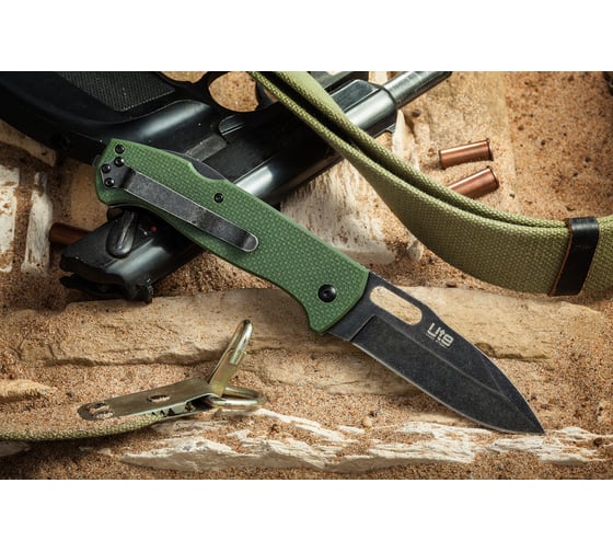 Складной нож Kizlyar Supreme Ute cталь 440C, StoneWash, рукоять из зеленого G10 4650065055796