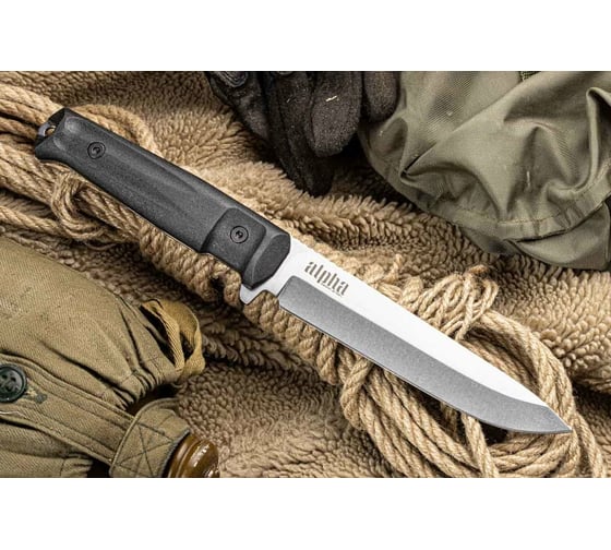 Туристический нож Kizlyar Supreme Alpha сталь 420HC, StoneWash, рукоять из черного кратона 4650065059831