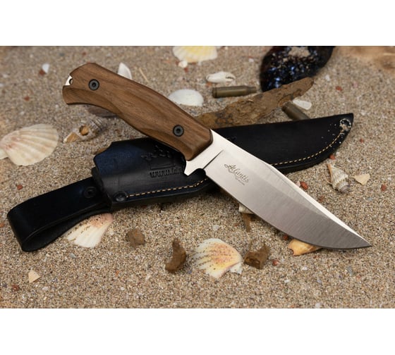 Туристический нож Kizlyar Supreme Atlantis сталь AUS-10Co, StoneWash, рукоять из Кавказского ореха 4610094293088