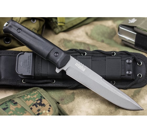 Туристический нож Kizlyar Supreme Alpha сталь AUS-8, TacWash, рукоять из черного кратона 4650065057295