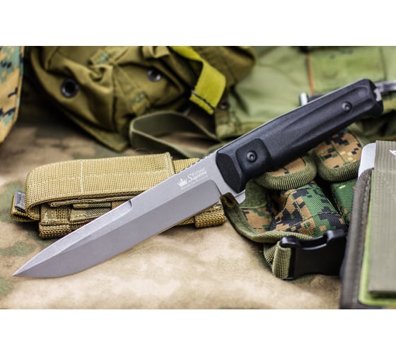 Туристический нож Kizlyar Supreme Alpha сталь AUS-8, TacWash, рукоять из черного кратона 4650065057295
