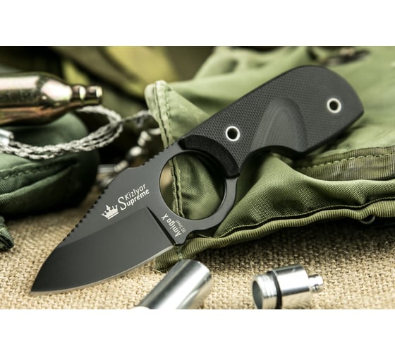 Туристический нож Kizlyar Supreme Amigo X сталь D2, Black Titanium, рукоять из черного G13 4650065056076