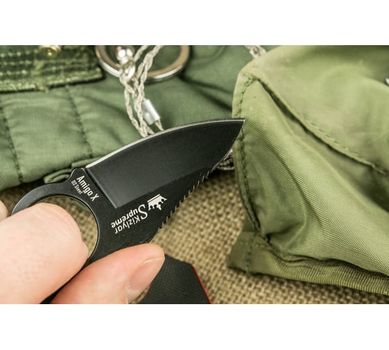 Туристический нож Kizlyar Supreme Amigo X сталь D2, Black Titanium, рукоять из черного G13 4650065056076