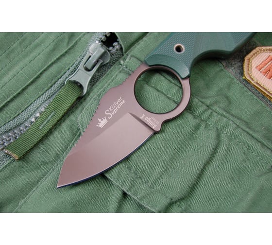 Туристический нож Kizlyar Supreme Amigo X сталь D2 Grey, Titanium, рукоять из зеленого G10 4650065056113