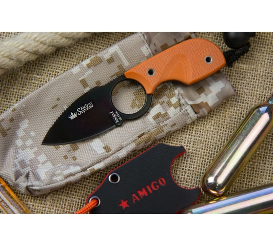 Туристический нож Kizlyar Supreme Amigo Z сталь AUS-8, Black, Titanium, рукоять из оранжевого G10 4650065056175