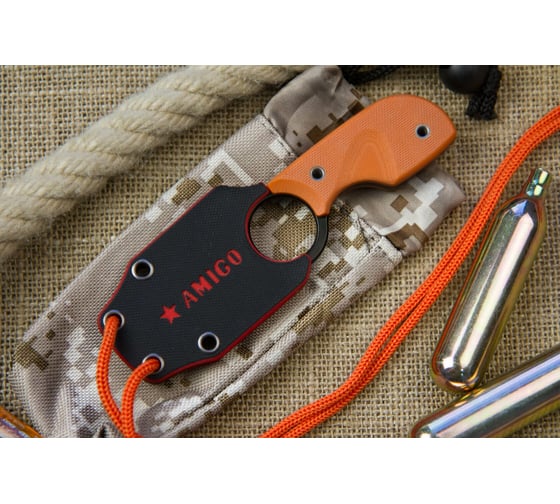 Туристический нож Kizlyar Supreme Amigo Z сталь AUS-8, Black, Titanium, рукоять из оранжевого G10 4650065056175
