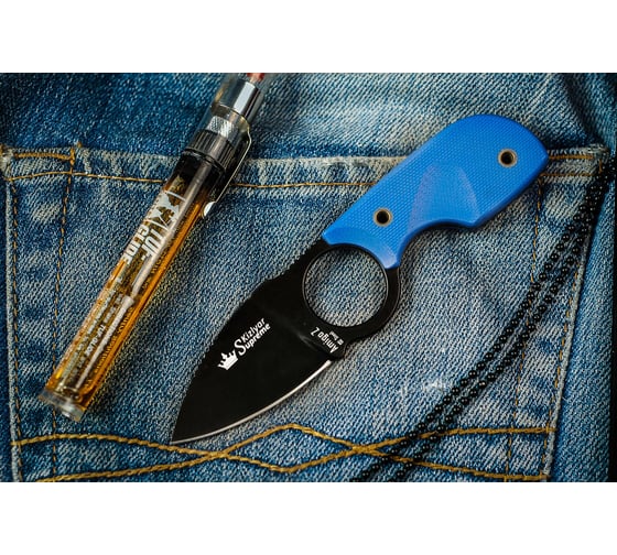 Туристический нож Kizlyar Supreme Amigo Z сталь D2 Black, Titanium, рукоять из синего G10 4650065056212
