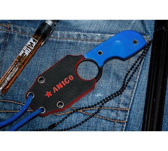 Туристический нож Kizlyar Supreme Amigo Z сталь D2 Black, Titanium, рукоять из синего G10 4650065056212