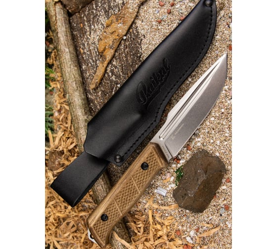 Туристический нож Kizlyar Supreme Baikal сталь D2, StoneWash, рукоять из Кавказского Ореха кожаные ножны 4610094291206