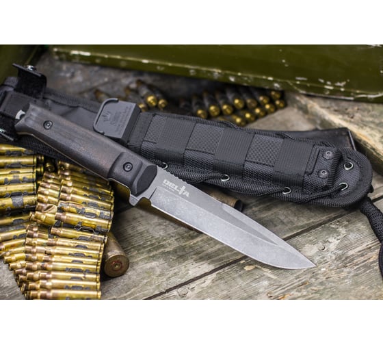 Туристический нож Kizlyar Supreme Delta сталь AUS-8, TacWash, рукоять из черного кратона 4650065057479