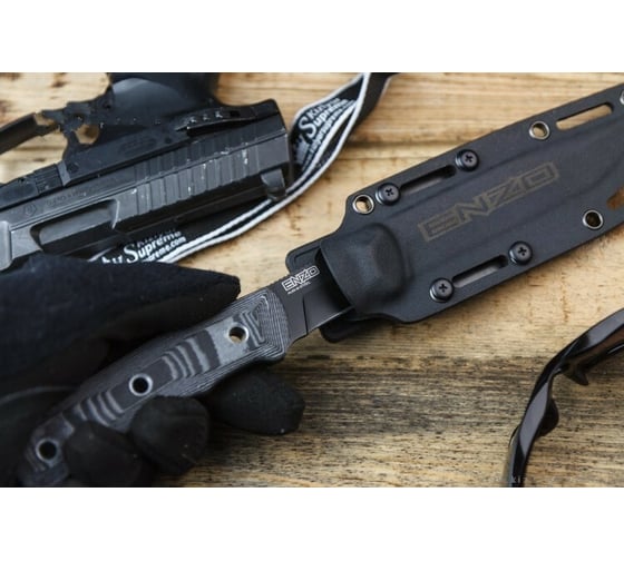 Туристический нож Kizlyar Supreme Enzo сталь AUS-8, Black Titanium, рукоять из G10 Kydex 4650065054072