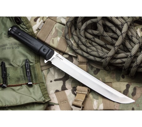 Туристический нож Kizlyar Supreme Sensei сталь AUS-8, StoneWash, рукоять из черного кратона 4650065058148