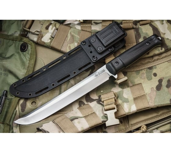 Туристический нож Kizlyar Supreme Sensei сталь AUS-8, StoneWash, рукоять из черного кратона 4650065058148