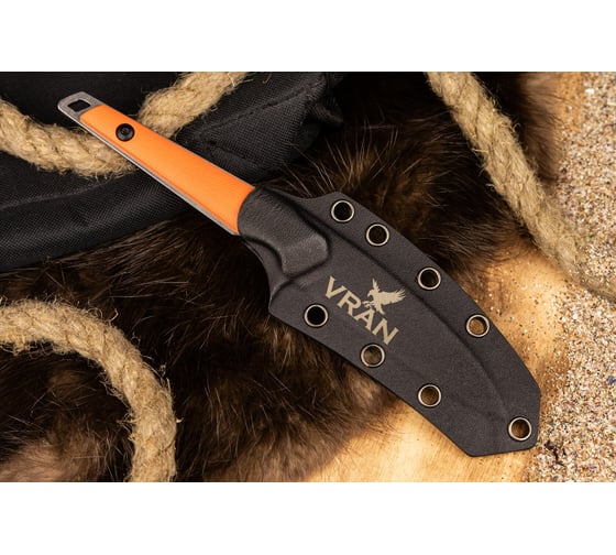 Туристический нож Kizlyar Supreme Vran сталь N690, StoneWash, рукоять из Оранжевого G10 4610094292869