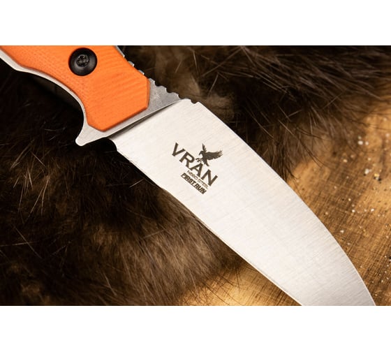 Туристический нож Kizlyar Supreme Vran сталь N690, StoneWash, рукоять из Оранжевого G10 4610094292869