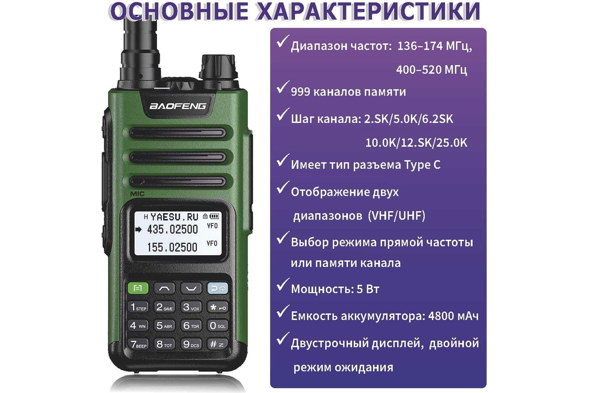 Рация Baofeng UV-13 PRO черно-зеленая 00029152