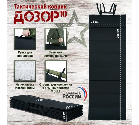 Тактический складной коврик A&P Дозор 10 мм, черный KTD2010