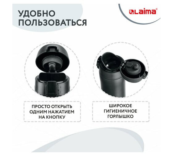 Термокружка с двойной стенкой из нержавеющей стали LAIMA 470 мл, цвет безграничный черный 608080