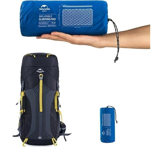 Спальный коврик Naturehike NH19Z055-P двойной FC11, с надувным мешком, голубой 6927595735428