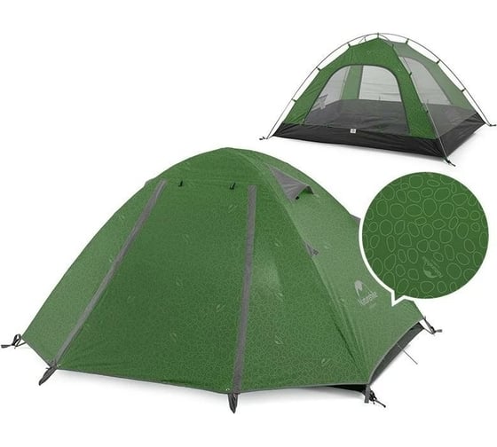 Палатка Naturehike P-Series NH18Z044-P 210T65D четырехместная, темно-зеленая 6927595762646 1