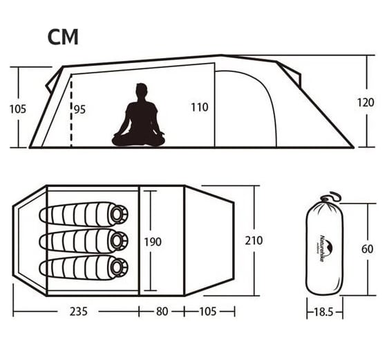 Трехместная палатка Naturehike NH17L001-L с ковриком, оранжевая 6927595724729