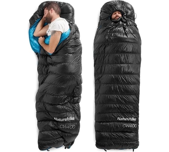 Спальный мешок Naturehike CW400 NH18C400-D с гусиным пухом, р. L, черный 6927595761670