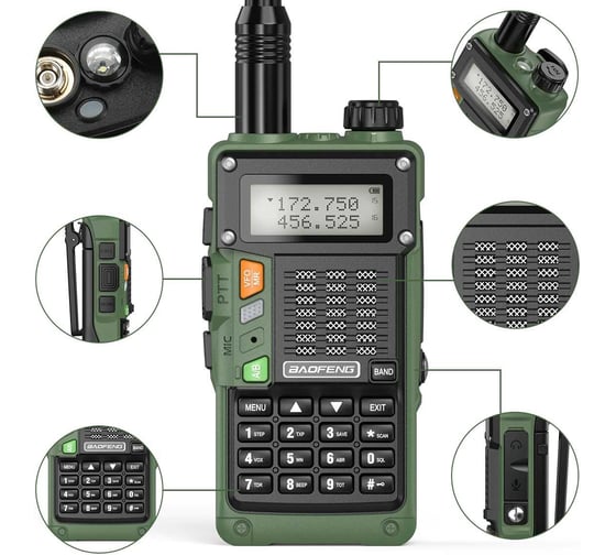 Рация Baofeng UV-S9 PRO 136-174/400-520 МГц, зеленая 00029465