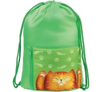 Мешок для обуви Мульти-Пульти lazy cat, 1 отделение, 340x420 мм, карман на молнии, зеленый МО_45944