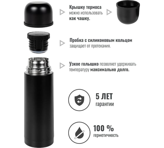 Термос Relaxika 101 0.35 л, оружейный черный, без лого R101.350.2NL