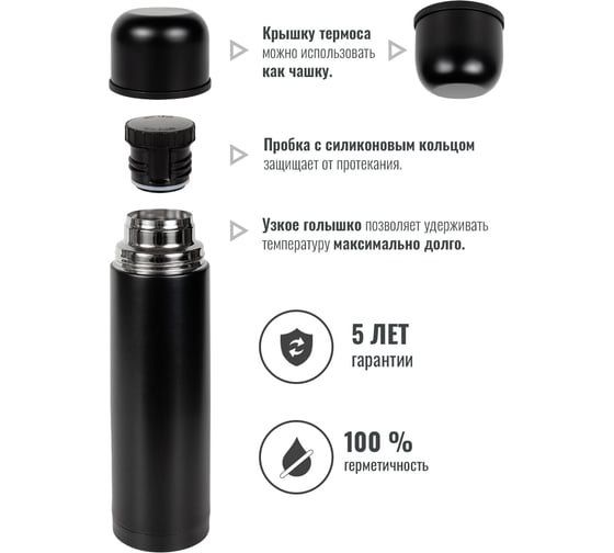 Термос Relaxika 101 1 л, оружейный черный, без лого R101.1000.2NL