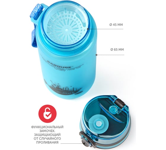 Бутылка для воды BAROUGE ACTIVE LIFE с нескользящим покрытием BP-915/100 600 мл/голубой/бутылка