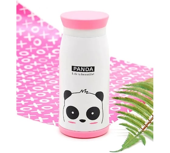 Детская вакуумная термокружка URM PANDA 350 мл, из нержавеющей стали, белый/розовый D01634