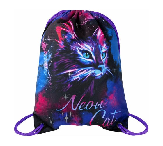 Мешок для обуви BRAUBERG Premium Neon cat, карман, подкладка, светоотражайка, 43x33 см 271621