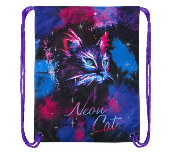 Мешок для обуви BRAUBERG Premium Neon cat, карман, подкладка, светоотражайка, 43x33 см 271621