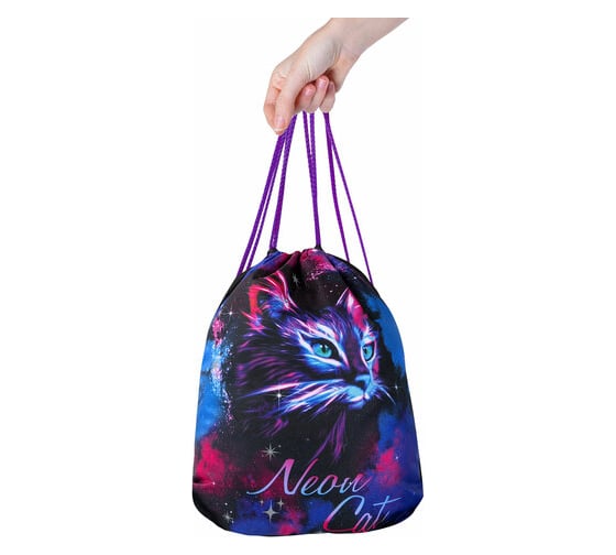 Мешок для обуви BRAUBERG Premium Neon cat, карман, подкладка, светоотражайка, 43x33 см 271621