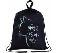 Мешок для обуви BRAUBERG Magic Cat с петлей, карман на молнии, 47x37 см 271608