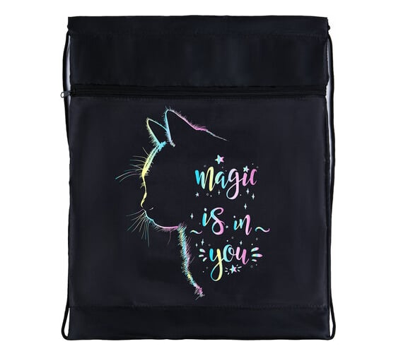 Мешок для обуви BRAUBERG Magic Cat с петлей, карман на молнии, 47x37 см 271608