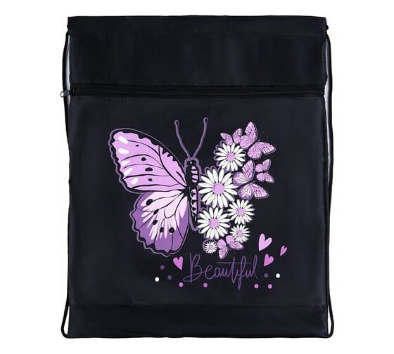 Мешок для обуви BRAUBERG Butterfly с петлей, карман на молнии, 47x37 см 271607