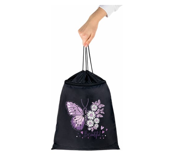 Мешок для обуви BRAUBERG Butterfly с петлей, карман на молнии, 47x37 см 271607