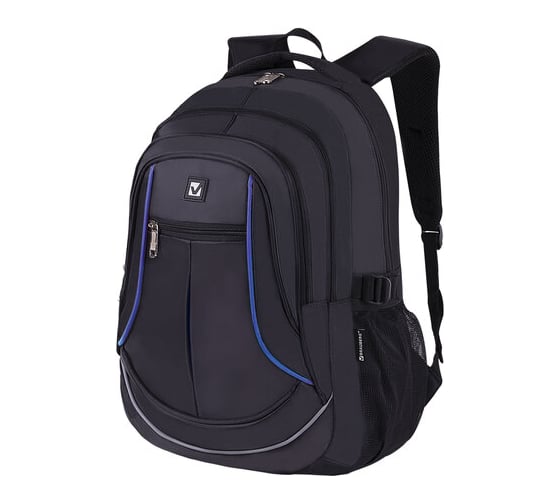 Универсальный рюкзак BRAUBERG High School 3 отделения, черный, синие детали, 46x31x18 см 271652