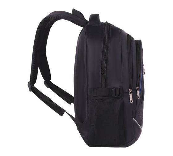 Универсальный рюкзак BRAUBERG High School 3 отделения, черный, синие детали, 46x31x18 см 271652