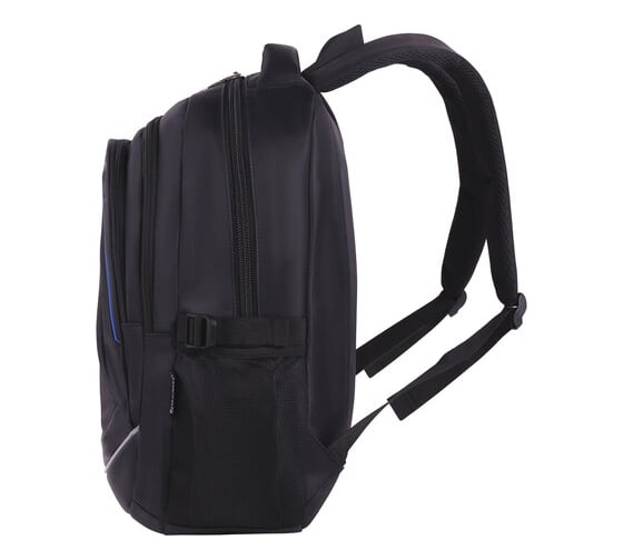 Универсальный рюкзак BRAUBERG High School 3 отделения, черный, синие детали, 46x31x18 см 271652