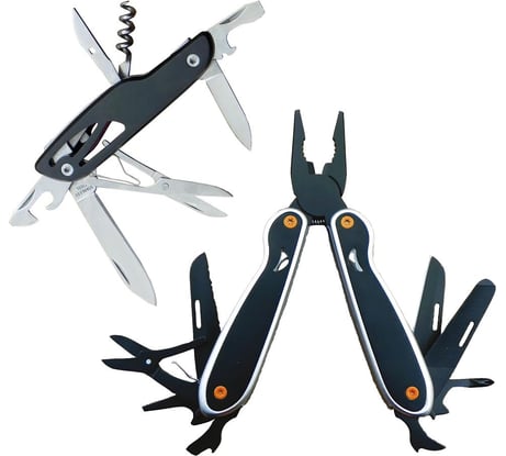 Набор мультитулов ПРАКТИКА: плоскогубцы 10 в 1 + складной нож 8 в 1 775-044
